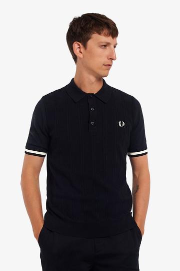 Fred Perry Tipping Texture Neulottu Miesten Paidat Mustat | FI 1507JPQJ